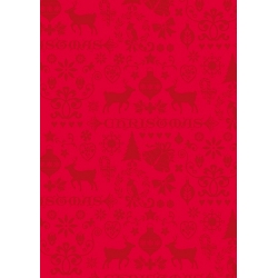 Bobina de papel de regalo celulosa. NAVIDAD fondeado en rojo con diseños navideños.