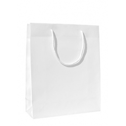 75 Bolsas de papel lujo blancas, con asa de cordón textil 54x14x44