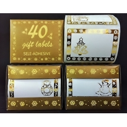 Etiqueta adhesiva blanca con stamping oro. Caja de 6 rollos x 40 uds.
