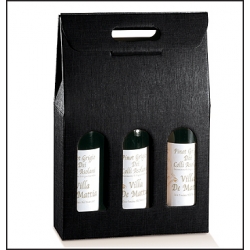 30 Cajas para 3 botellas Simil tela, color negro.