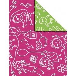 Bobina de papel regalo infantil. Dibujos doble cara verde y rosa 