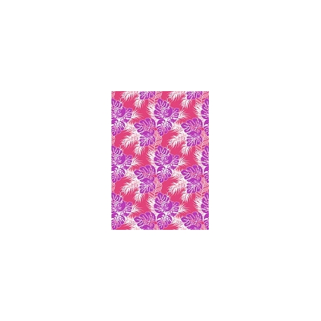 Bobina de papel de regalo. Hojas tropicales fondo rosa. 70 cms x 100 mtrs