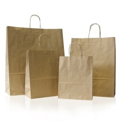 250 Bolsas de papel kraft, asa retorcida, 25x11x31